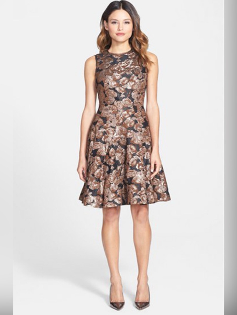 Pink Tartan Elegant Black and Brown/Bronze Floral Brocade Dress